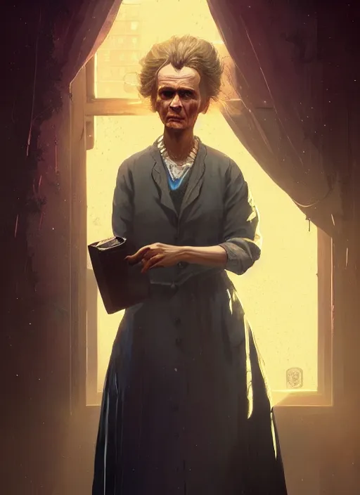 Image similar to highly detailed portrait of marie curie in gta v, stephen bliss, unreal engine, fantasy art by greg rutkowski, loish, rhads, ferdinand knab, makoto shinkai and lois van baarle, ilya kuvshinov, rossdraws, tom bagshaw, global illumination, radiant light, detailed and intricate environment