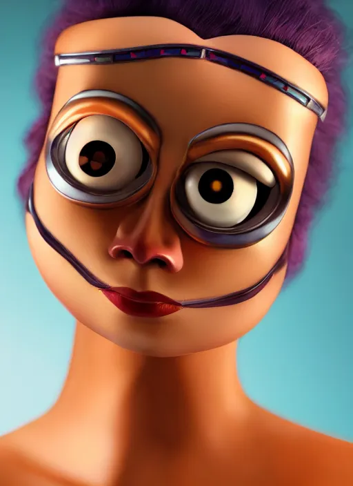 Image similar to 3 0 0 0 ( cyclope turanga leela from futurama ), portrait photography feroflex photorealistic studio lighting ektachrome detailed intricate face details, ultradetails, beautiful face