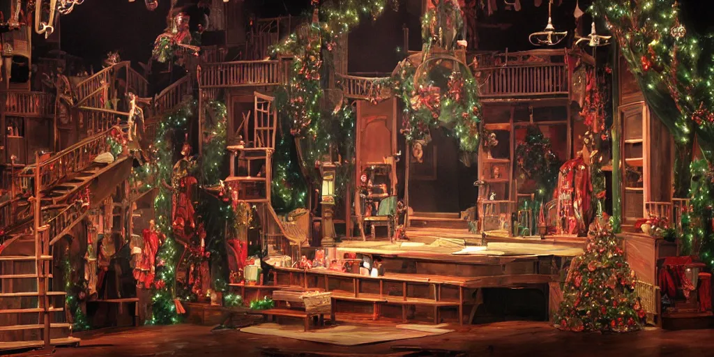 Image similar to set design stage design for a christmas carol