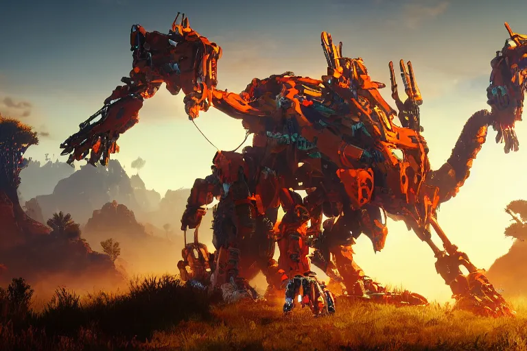 Prompt: fireclaw machine mecha animal beast robot of horizon forbidden west horizon zero dawn bioluminiscence global illumination ray tracing hdr fanart arstation by sung choi and eric pfeiffer and gabriel garza and casper konefal