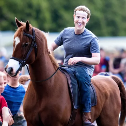 Prompt: mark zuckerberg riding a pony