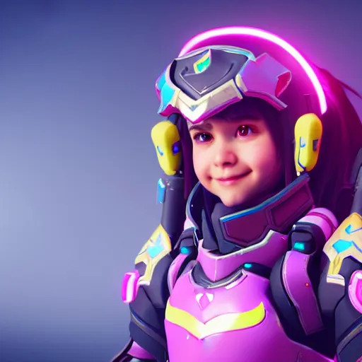 Prompt: a young girl with the appearance and armor of d. va from overwatch, design, octane render, 4 k, ingame shot