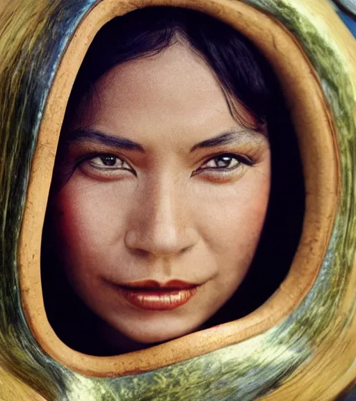 Prompt: vintage_closeup portrait_photo_of_a_stunningly beautiful_inuit_woman with amazing shiny eyes, hyper detailed by Annie Leibovitz