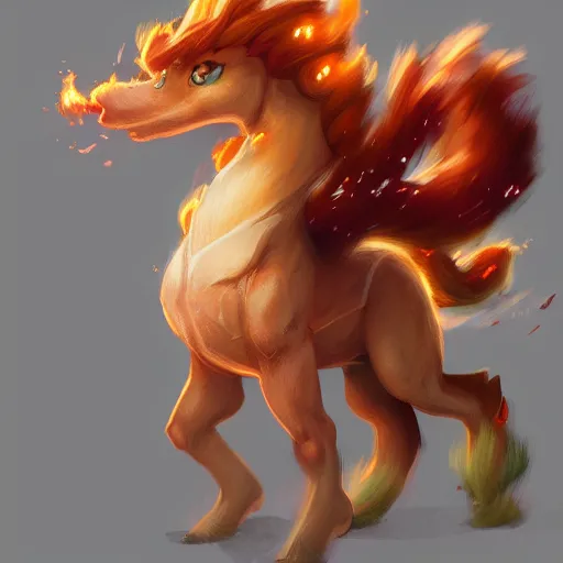 Prompt: Ponyta (From Pokémon), trending on artstation, ultra detailed, 8k, character illustration by Greg Rutkowski, Thomas Kinkade.