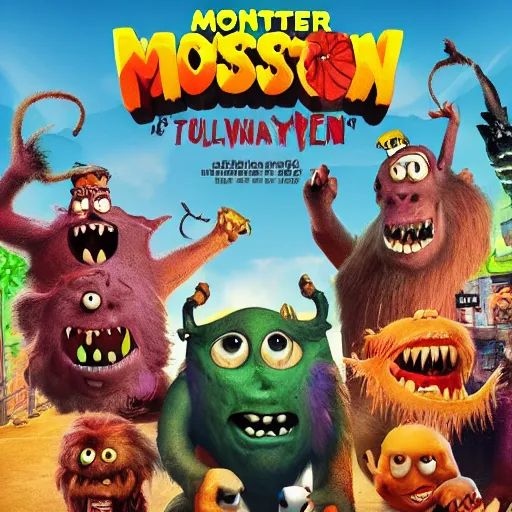 Prompt: monster town, movie poster