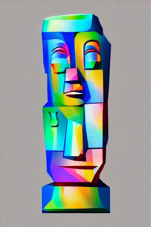 Image similar to cubist moai statue cutout digital illustration cartoon colorful beeple