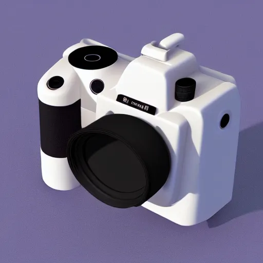 Image similar to Very tiny DSLR model, iOS emoji, 3D clay render, 4k UHD, octane render, white background, isometric top down left view, diffuse lighting, simplistic