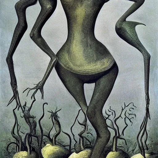 Image similar to a weird surreal and whimsical creature, fantasy concept art by max ernst and dorothea tanning