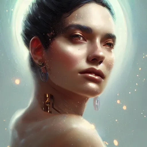 Image similar to a beautiful portrait of a goddess with sparkling skin by greg rutkowski and raymond swanland, trending on artstation