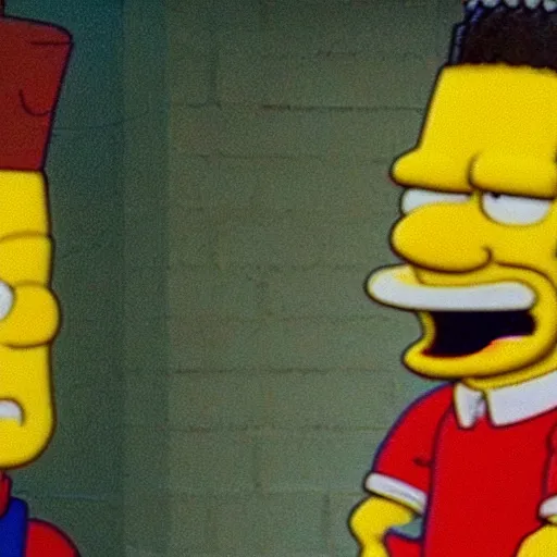 Prompt: a still photo of the real bart simpson