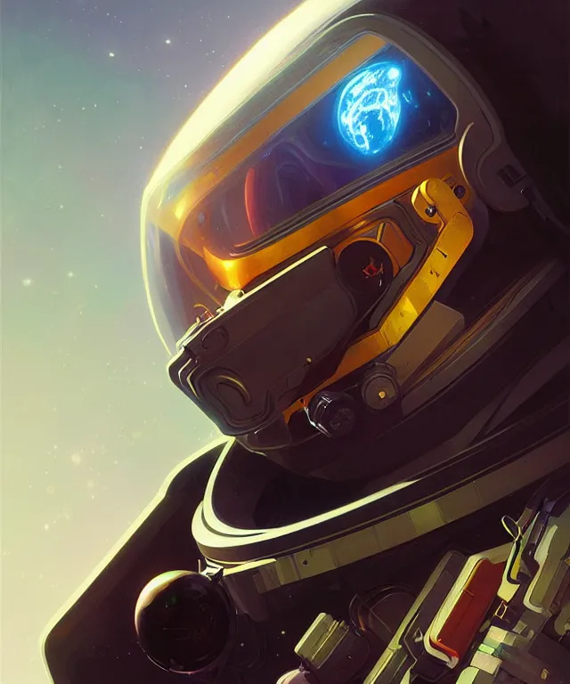 Prompt: Hacker man spaceman portrait, highly detailed, digital painting, artstation, concept art, smooth, sharp focus, illustration, art by artgerm and greg rutkowski and alphonse mucha