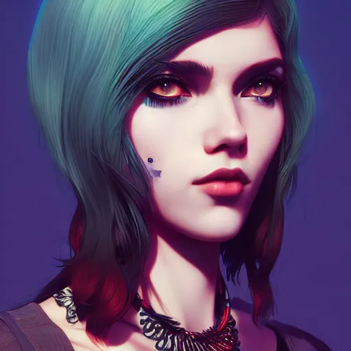 Image similar to a portrait of a beautiful punkrock gypsy, art by ilya kuvshinov and wlop and artgerm and josan gonzalez, digital art, highly detailed, intricate, sharp focus, trending on artstation hq, deviantart, pinterest, unreal engine 5, 4 k uhd image