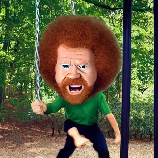 Image similar to angry bob ross screaming on the swingset