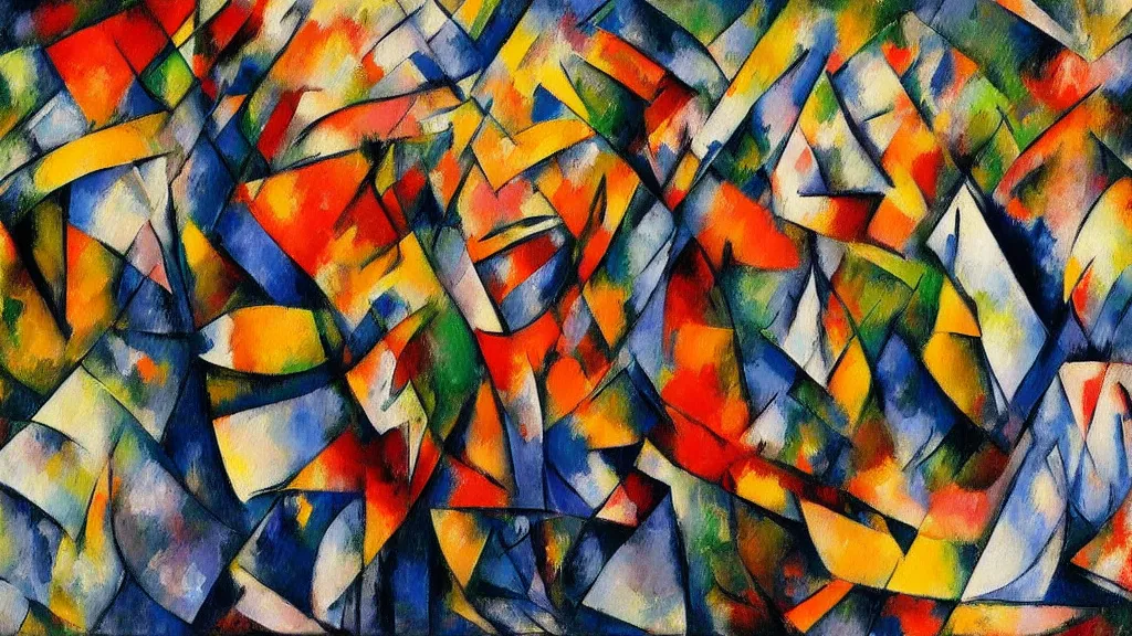 Prompt: abstract art painting, lines, forms, shapes, in style of paul cezanne, 4 k, high resolution details,