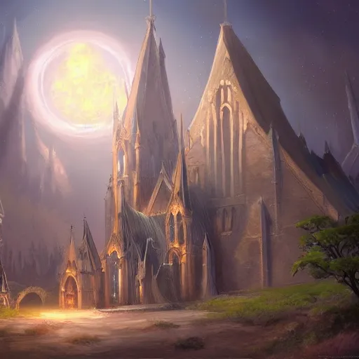 Image similar to Church of Moon, Fantasy, Art, Illustration, HD Wallpaper, Mythology, trending on artstation, Tony Sart