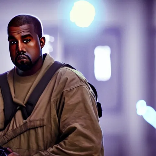 Prompt: kanye west as a ghostbuster in ghostbusters, splash art, movie still, cinematic lighting, dramatic, octane render, long lens, shallow depth of field, bokeh, anamorphic lens flare, 8 k, hyper detailed, 3 5 mm film grain
