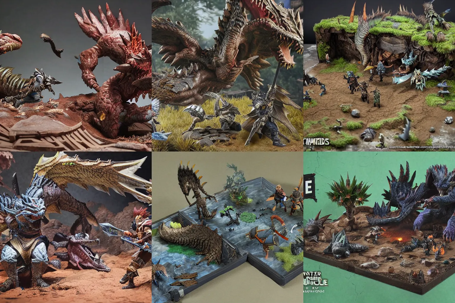 Prompt: extremely detailed miniature diorama of a scene from monster hunter world