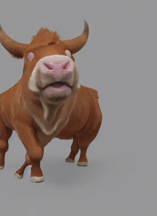 Image similar to an epic portrait of a furry cow showing his teeths, unreal 5, DAZ, hyper realistic, octane render, dynamic lighting