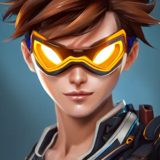 Image similar to tracer from overwatch, character portrait, close up, concept art, intricate details, highly detailed photorealistic in the style of marco plouffe keos masons, joel torres, seseon yoon, artgerm and warren louw