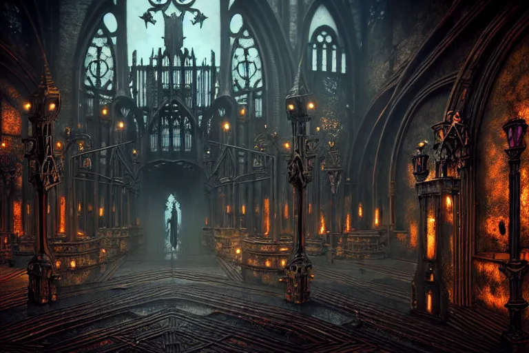 Image similar to steam necropolis, memento mori, gothic, neo - gothic, art nouveau, hyperdetailed copper patina medieval icon, stefan morrell, philippe druillet, ralph mcquarrie, concept art, steampunk, unreal engine, detailed intricate environment, octane render, moody atmospherics, volumetric lighting, ultrasharp, ominous, otherworldly