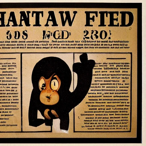 Prompt: a wanted poster looking for a flying walnut, high quality scan