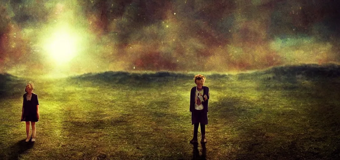 Prompt: imagine there's no heaven. it's easy if you try. please, dream of a perfect world because i can't, i'm too tired and hurt to do it my self. hyper realistic, cinematic, warm light, gloomy mood, 4 k, film, in the style of michel gondry's videoclip