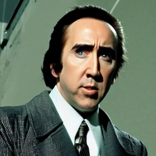 Image similar to nicholas cage as doctor who, 1 9 7 0 s, wide shot