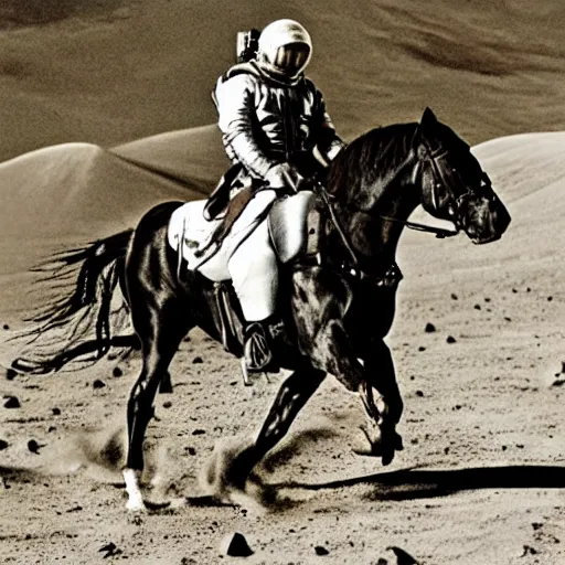 Prompt: john wayne riding a horse on the moon