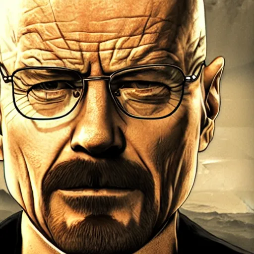 Image similar to walter white on the gta 5 cover art.