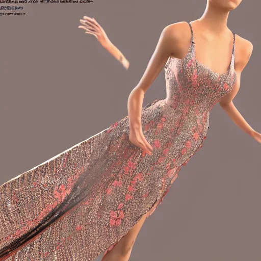 Prompt: a 3 d realistic of image of a luxury feminine dress flowing met gala, japonisme pop 3 d 8 k ultra detailed