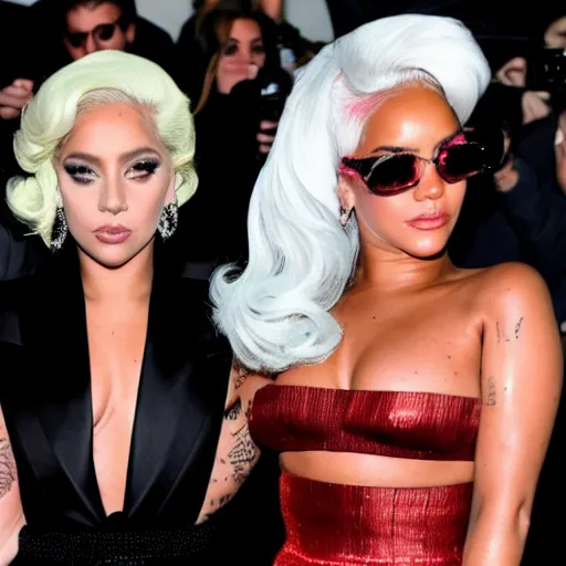 Prompt: lady gaga and Rihanna on the red carpet