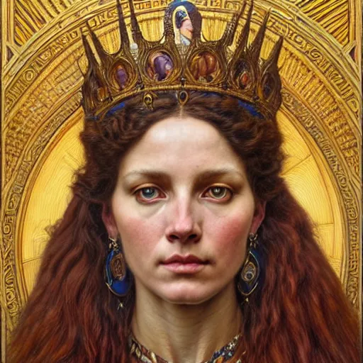 Image similar to highly detailed portrait of a majestic lioness queen in the form of a beautiful woman. d & d, art by donato giancola and evelyn de morgan and carl larsson and john william waterhouse. trending on artstation, intricate details, energetic composition, golden ratio, concept art, illustration, elegant art