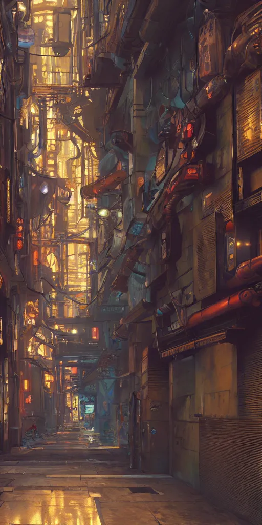 Prompt: cyberpunk alley, alphonse mucha, 8 k, raytracing, unreal engine 5,