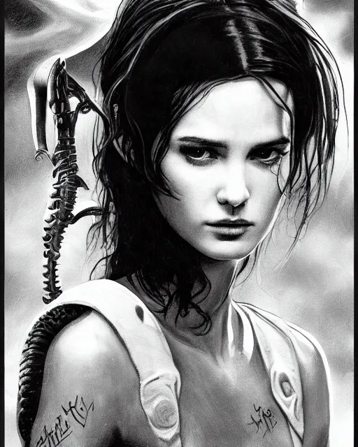 Image similar to beautiful young winona ryder from alien with xenomorph by h. r. giger, detailed proportional trending on art station, 4 k, 9 0's movie poster