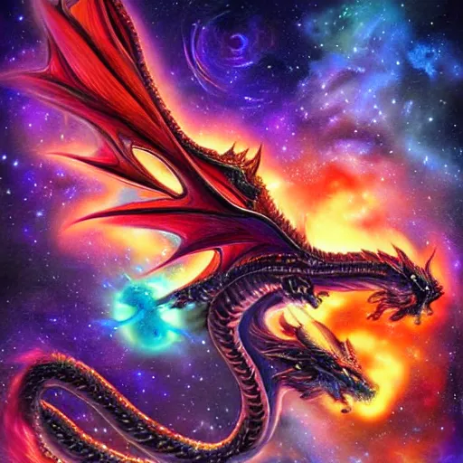 Image similar to cosmic dragon, fantasy art style, expressive inherent themes