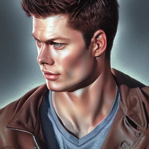 Prompt: Portrait of Dean Winchester , intricate upper body, whole body, highly detailed, digital painting, artstation, concept art, smooth, sharp focus, illustration, art by Hajime Sorayama