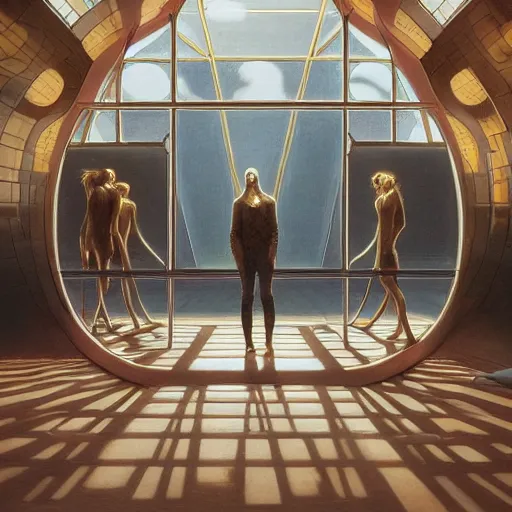 Image similar to indoor liminal space, golden light, peter tarka, minimalistic, hyperrealistic surrealism, award winning masterpiece with incredible details, epic stunning, infinity pool mirrors, a surreal vaporwave liminal space with mirrors, highly detailed, trending on artstation, artgerm and greg rutkowski and alphonse mucha, daily deviation