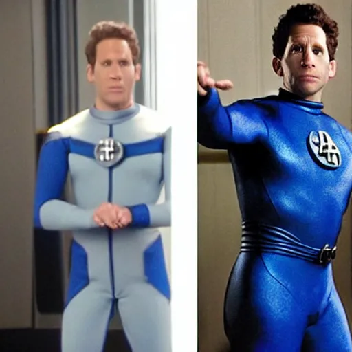 Image similar to glenn howerton as reed richards from the fantastic four, mr fantastic, blue suit, superhero, marvel