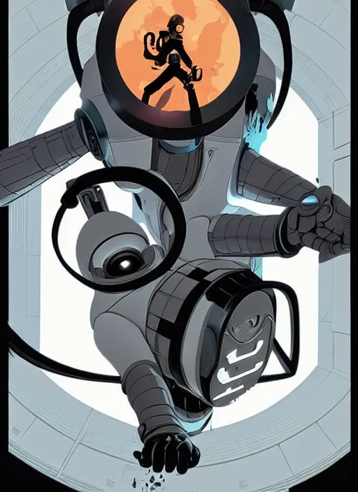 Image similar to poster artwork by Michael Whelan and Tomer Hanuka, Aperture Science, clean