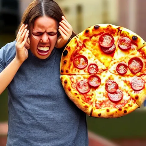 Prompt: a person crying tears of joy but the tears are made out of pizza