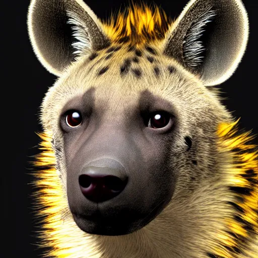 Image similar to High definition professional photograph of a Hyena furry art, furaffinity, beautifully detailed and lights. Highly detailed and pretty face and eyes