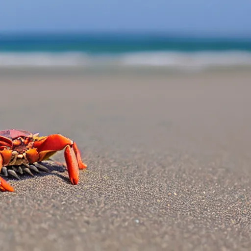 Image similar to A cute smiling crab on the beach, photo