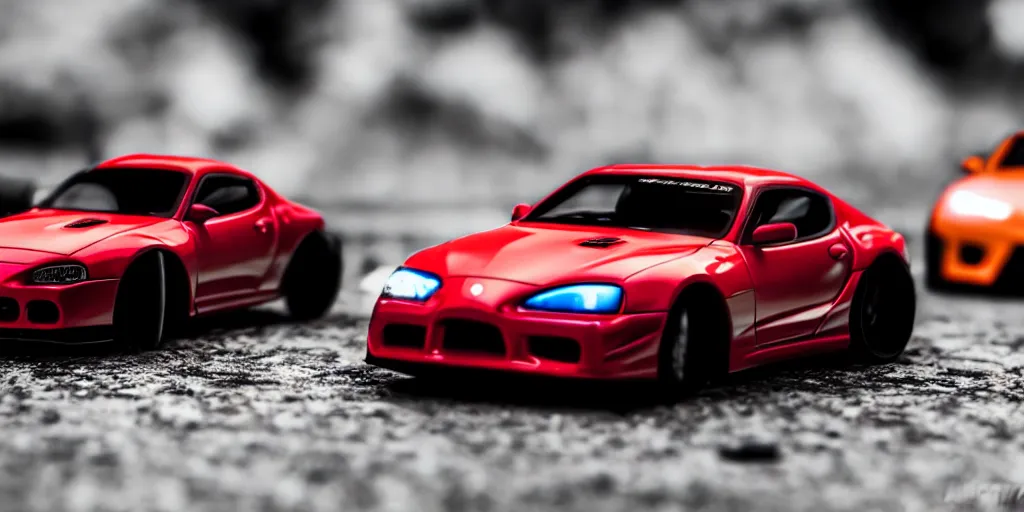 Image similar to Hot Wheels, Supra, Fast & Furious, cinematic, 8k, depth of field, bokeh.