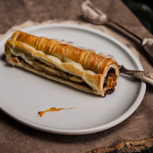 Image similar to strudel with cream, canon eos r 3, f / 1. 4, iso 2 0 0, 1 / 1 6 0 s, 8 k, raw, unedited, symmetrical balance, in - frame,