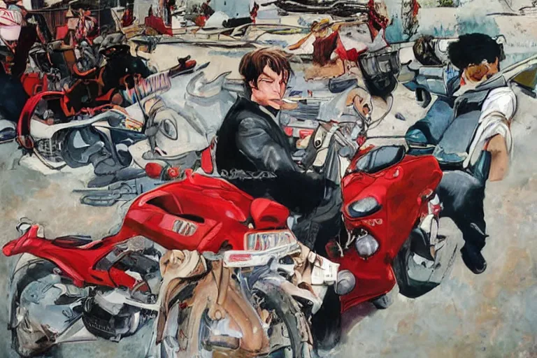 Image similar to pizza the hut, akira's motorcycle, gorillaz, poster, high quality