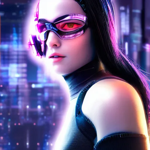 Prompt: cyberpunk hacker girl portrait, highly detailed, alita, studio lighting, neon backlit, 8 k