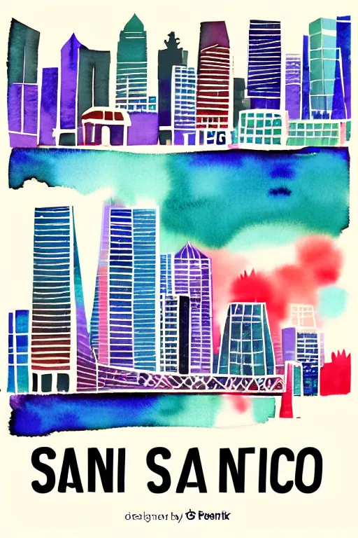 Prompt: minimalist watercolor art of san francisco, illustration, vector art