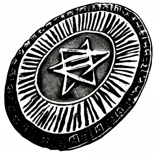 Prompt: shield iconography old occult runes intaglio etching engraving alchemy ink witchcraft