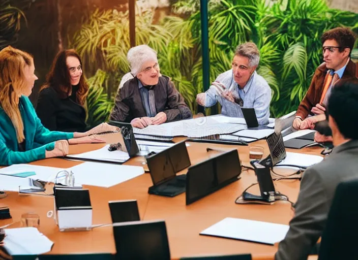 Image similar to photo of a zoo animals on a board meeting. Highly detailed 8k. Intricate. Sony a7r iv 55mm. Stock photo.