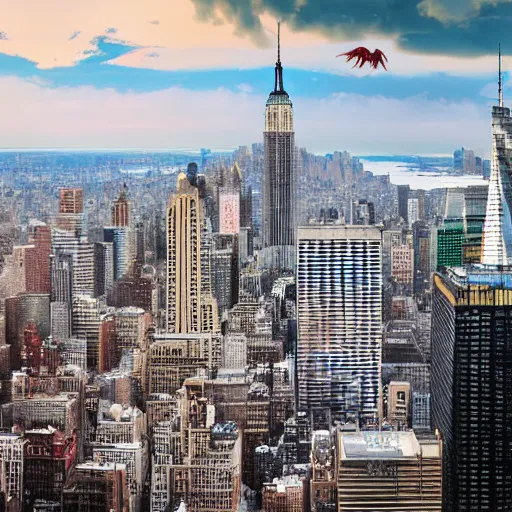 Prompt: new york city getting attacked by a huge dragon that spitts out money, high quality realistic photo